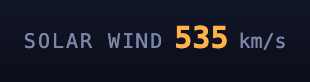 The Solar wind header readout showing 535 km/s